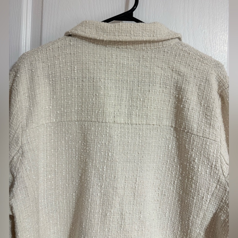 Zara Tweed Textured Gold Buttons Pockets Spring Cream Blazer Jacket Size Large - Picture 10 of 11